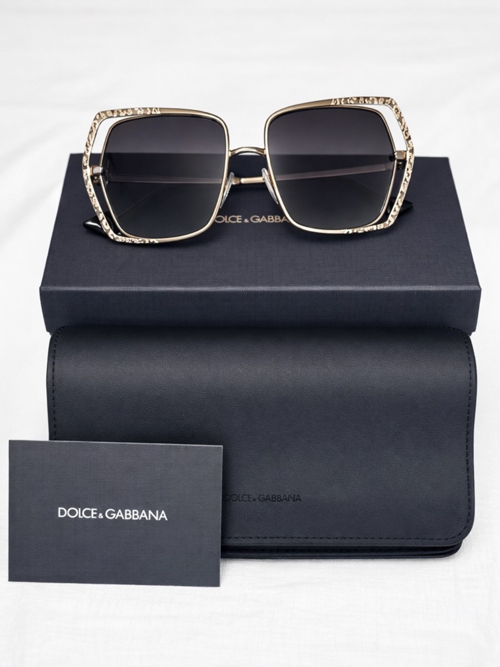 Dolce & Gabbana Gold Frame Black Gradient Sunglasses – Oversized Square